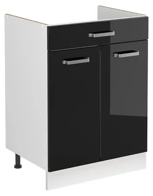 Zdjęcie produktu dla Szafka pod zlew Vicco R-Line Czarny połysk/Biały 60 cm bez blatu roboczego, Model 73023