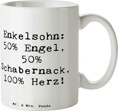 Produktbild von Mr. & Mrs. Panda Kaffeetasse Spruch Enkelsohn Herz - Weiß - Geschenk, Geschenke, Teetasse, Geburtstage, schöne tasse, Pott, Liebe, herzerwärmende Sprüche, Familie, Humor