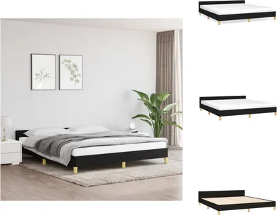 Image de vidaXL Cadre de lit avec tête de lit Noir 180x200 cm Tissu - Lits & sommiers