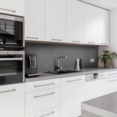 Produktbild von Dedeco Küchenrückwand Motiv: Anthrazit V1, 5mm Hartschaum Kunststoffplatte PVC als Spritzschutz Küchenwand Wandschutz wasserfest, inkl. UV-Lack matt, alle Untergründe, 220 x 60 cm