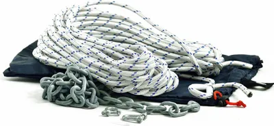 Produktbild von Leinenset mit Ankerleine 30m Ø 10 mm mit Kausch, 2 Schäkel und 2m Kette in verschließbarem Kunststoffbeutel