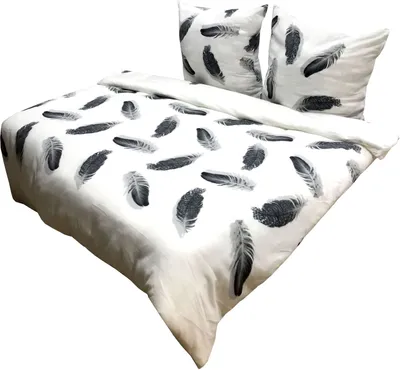 Produktbild von 3 tlg Bettwäsche 200x200 Thermo Fleece Mikrofaser Bettbezug Winter Flauschig, Muster:Feder Schwarz