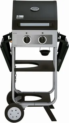 A front view of a gas grill on a white background.