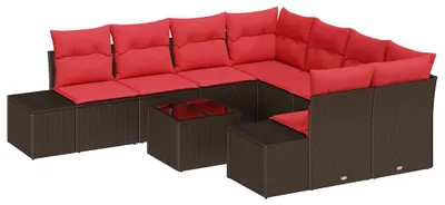 Image de Ensemble de canapé de jardin 9 pcs Marron polyrotin