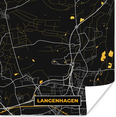 Produktbild von MuchoWow® Poster Stadtplan - Karte - Deutschland - Gold - Langenhagen - Karte 100x100 cm - Babyzimmer