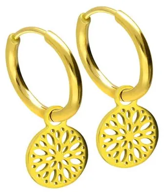 Produktbild von Chirurgenstahl Ohrclicker Creolen MANDALA Gold Innendurchmesser: 10mm + Designstärke: 1,6mm