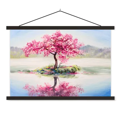 Produktbild von MuchoWow® Textilposter Gemälde - Blüte - Wasser - Ölgemälde 150x100 cm mit schwarzem Rahmen - Schlafzimmer