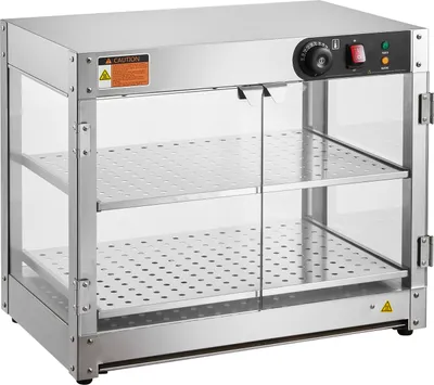 Image de SucceBuy Chauffe-plats commercial ? 2 ?tages, 800 W avec lumi?re pour une meilleure pr?sentation des aliments. R?glage de la temp?rature de 30 ¡ãC ? 85 ¡ãC. Grande capacit ? de 58 l pour hamburgers, pizzas, etc