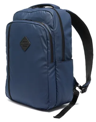 Image de Sac à dos pour homme Momo Design, bleu, en polyuréthane, avec fermeture éclair et compartiments organisés, dimensions : 43 x 30 x 14 cm
