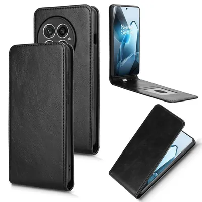 Produktbild von Für OnePlus 13 Magnetische Vertikale Wallet Fach Flip Kunstleder Hülle Schwarz