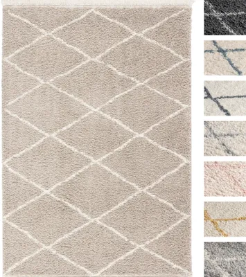Produktbild von Wohnzimmer Hochflor Teppich 120 x 160 Beige Diamantmuster , Super Soft Moderner Shaggy Teppich