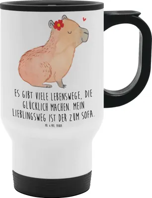 Produktbild von Mr. & Mrs. Panda Thermobecher Capybara Blume - Weiß - Geschenk, Tiere, thermosbecher, Kaffeebecher To Go, To-Go-Becher, Teebecher
