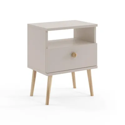 Produktbild von Nachttisch Kaschmir mit Schublade Boho Skandi Holzbeine Nachtkommode 44 cm
