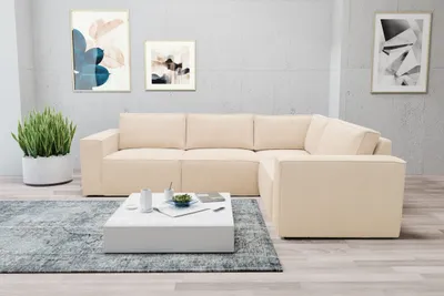 Produktbild von DOMO Collection Ecksofa 100017, Couch in L-Form mit Rückenkissen und Armlehnen, Polstergarnitur 217 x 197 x 84 cm (BxTxH), creme