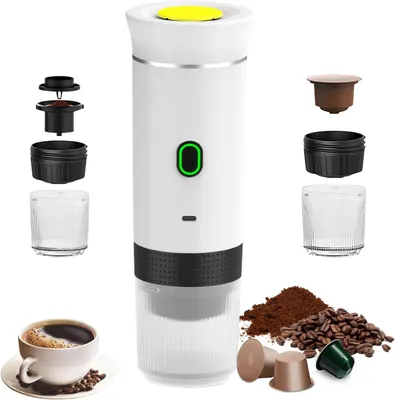 Produktbild von Tragbarer Kaffeezubereiter – Espressomaschine – Kaffee zubereiten – 3-in-1-Funktionalität – 60 cl – Weiß
