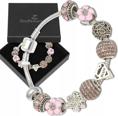 Produktbild von EDIBAZZAR | Modulares Armband-Charms-Set mit Perlen, rosa, Damen-Set mit silbernen Anhängern