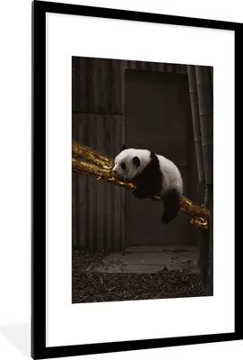 Produktbild von MuchoWow® Gerahmtes Poster Panda - Gold - Schwarz 60x90 cm - Poster mit Schwarzem Bilderrahmen Wandposter Rahmen Foto Bilder - Dekoration - Wandposter Wohnzimmer - Hochwertig