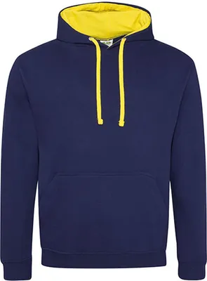 Immagine prodotto di Just Hoods JH003 | Felpa con cappuccio / Pullover con cappuccio da uomo Varsity - Colore: Oxford Navy/Giallo Sole - Taglia: S