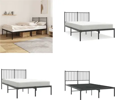 Produktbild von vidaXL Bettgestell mit Kopfteil Metall Schwarz 120x190 cm - Bettgestell - Bettgestelle - Bettrahmen - Bett