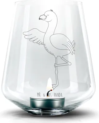 Produktbild von Mr. & Mrs. Panda Windlicht Glas Flamingo Yoga - Transparent - Geschenk, Laterne, Urlaub, Kerzenhalter, Achtsamkeit, Namaste, Teelichthalter, Yogi, Yogapose