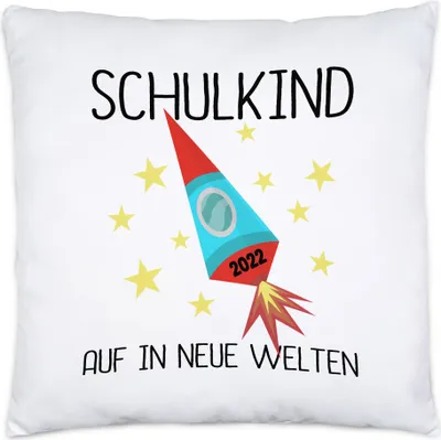 Produktbild von Schulkind Auf In Neue Welten 2022 Kissen Inkl. Füllung Einschulungstüte Rakete Sterne Grundschule 1. Klasse