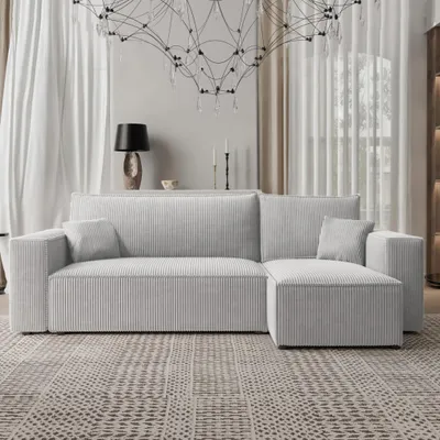 Produktbild von Ecksofa Schlafsofa Mulri L Poso 110 Hellgrau Cord Universell Bettkasten