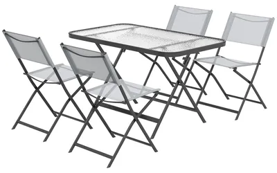 Produktbild von 5-tlg. klappbare Gartenessgruppe, Textilene atmungsaktiv, 120x70x70 cm, 4 Pers., Grau - Tisch mit Sicherheitsglasplatte 5 mm - pulverbeschichteter Stahl - platzsparend