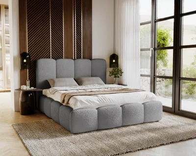 Obrázok produktu pre Čalúnená posteľ 180x200 cm Merkad Bouclé – dvojposteľ, posteľ do spálne – rošt a úložný priestor – Bouclé Grey
