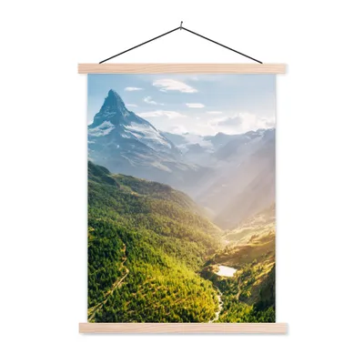 Produktbild von MuchoWow® Textilposter Berge - Pflanzen - Landschaft 40x53 cm mit holzfarbenen Rahmen - Schlafzimmer