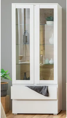 Produktbild von freiraum Vitrine Ravenna I, Weiß matt, grifflos, 191x80x40 cm (HxBxT), aus melaminharzbeschichteter Spanplatte und Glas, mit wendbarer Rückwand (Weiß matt oder Honig-Eiche Nachbildung), ABS-Kanten, Kugelauszüge