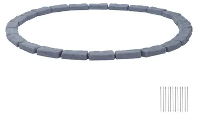 Produktbild von SucceBuy Rasenkante in Steinoptik, 4,7 m, Beetumrandung ohne Graben, Kanteneinfassung für Rasen, Blumenbeete & Gärten, 4er-Pack (je 6 Steine à 118x9,5x5,7 cm), inkl. Erdspieße & Endkappe, Grau