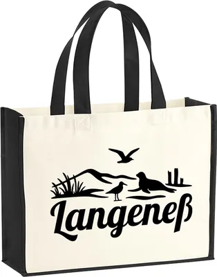 Produktbild von Huuraa Jutetasche Langeneß Strandmotiv 21 Liter Black Jute und Baumwolle Einkaufstasche Geschenkidee