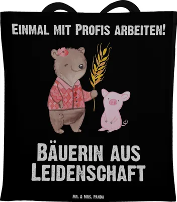 Produktbild von Mr. & Mrs. Panda Einkaufstasche Bäuerin Leidenschaft - Schwarz - Geschenk, Tragetasche, Tasche, Jutebeutel, Bauernhof, Uni, Tote Bag, Spruch, Lustig, Tierwirtin