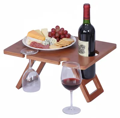 Produktbild von Picknick-Weintablett aus Bambus mit Glas- und Flaschenhaltern