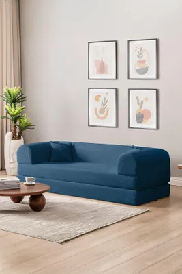Produktbild von Hanah Home, 3-Sitzer Sofa-Bett, 100% Rippplüsch, Blau, 190 cm | Elterncode