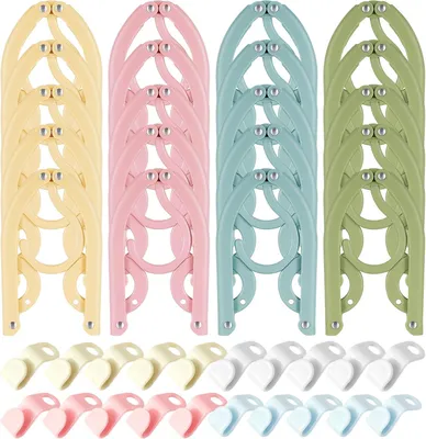 Imagen del producto de Perchas plegables, 4 colores, 20 unidades, con 20 ganchos de conexión, ideales para viajes