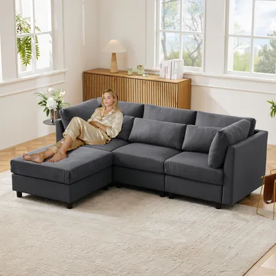 Produktbild von Fortuna Lai Modernes Design, Polstermöbel, Sofa, Dreisitzer-Sofa, Wohnzimmersofa, Ecksofa mit Fußhocker, L-förmiges Ecksofa, Video verfügbar