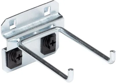 Obrázek produktu pro Háček na děrovanou desku s dvojitou tyčí, pro desky s čtvercovými otvory, lisovaný kov, stříbrný, 3 palce, 5 cm