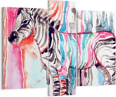 Produktbild von Bild auf Leinwand - Leinwandbild - Zebra Tiere Natur bunte - 95x80cm - Wand Bild - Wanddeko - Leinwanddruck - Bilder - Kunstdruck - Wanddekoration - Leinwand bilder - Wandkunst - CB95x80-3075