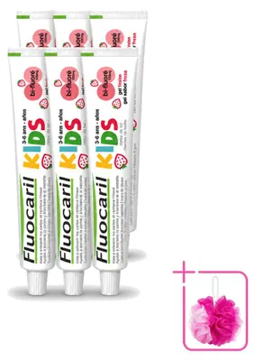 Obrázok produktu pre 6 x Zubná pasta Fluocaril Kids s dvojitou fluoridáciou, príchuť jahody, pre deti 3-6 rokov, 50 ml - výhodný balík - 6 kusov