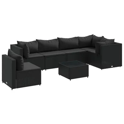 Produktbild von vidaXL 7-tlg. Garten-Lounge-Set mit Kissen Schwarz Poly Rattan