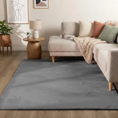 Produktbild von Flycarpets Hochflor Teppich Anthrazit Wohnzimmer Flauschig Fellteppich Kunstfell Plüsch Shaggy Weich Fellimitat  Grösse  240 X 340