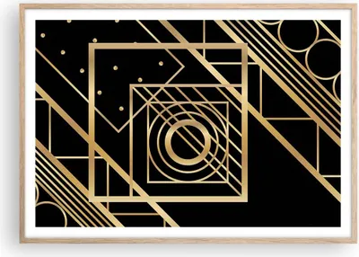 Produktbild von Gerahmtes Poster - Rahmen in heller Eiche - Abstraktion Quadrat Gold - 100x70 cm - Wand Bild - Wanddeko - Wandbilder - Kunstposter - Wandposter - Bilderrahmen - Bilder - Kunstdruck - P2NAA100x70-4375