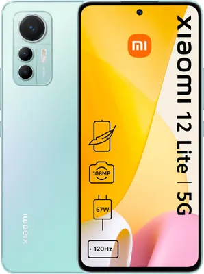 A marketing image of a Xiaomi 12 Lite 5G phone, showing its features.