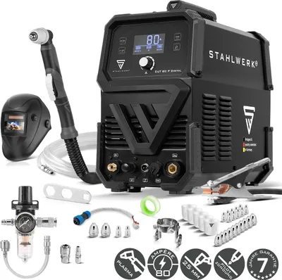 Produktbild von STAHLWERK Plasmaschneider CUT 80 P Digital – Vollausstattung – Plasmaschneidgerät mit 80 A, Schneidleistung bis 25 mm, Inverter mit HF-Pilotzündung