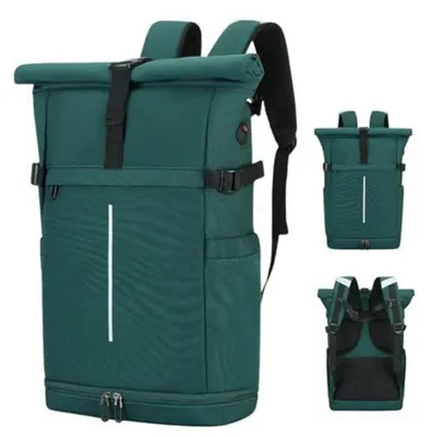 Zdjęcie produktu dla Plecak typu rolltop, pojemność 25-30 litrów, komora na laptop, przegródka na buty, kolor zielony, wodoodporny