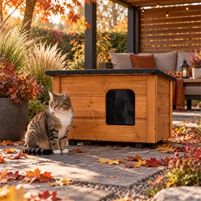 Productafbeelding van Kattenhuis XL, kattenhol, buitenhuis voor katten, geschikt voor buiten gebruik, vorstbestendig, geïsoleerd, van hout, model 8577