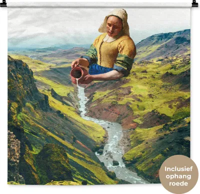 Produktbild von MuchoWow® Wandteppich Wandbehang Milchmädchen - Wasser - Vermeer 90x90 cm Tapisserie Dekoration Wandtuch - Wandaufhänger