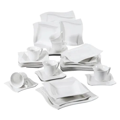 Zdjęcie produktu dla Zestaw porcelany stołowej, serwis dla 6/12 osób, kolor biały, 30 szt