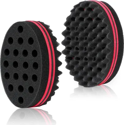 Produktbild von 2 Stück Haarborstelschwamm für lockiges Afrohaar - Lockensponge mit Kamm - Haarkrümmungs-Schwamm für Afro Lockenwellen - Haarkamm Styling-Tool